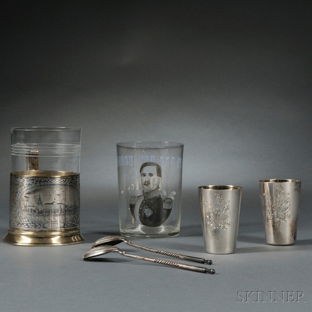 Appraisal: Six Russian Tableware Items th century five silver two Soviet