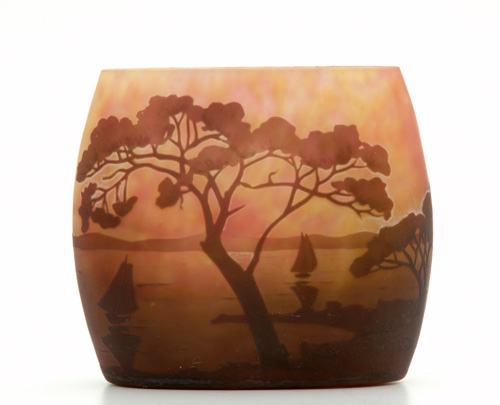 Appraisal: DAUM Scenic cameo vase with burnt-orange lakeland scene against a