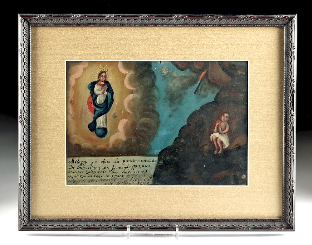 Appraisal: Framed th C Mexican Ex Voto - Mining Accident Latin