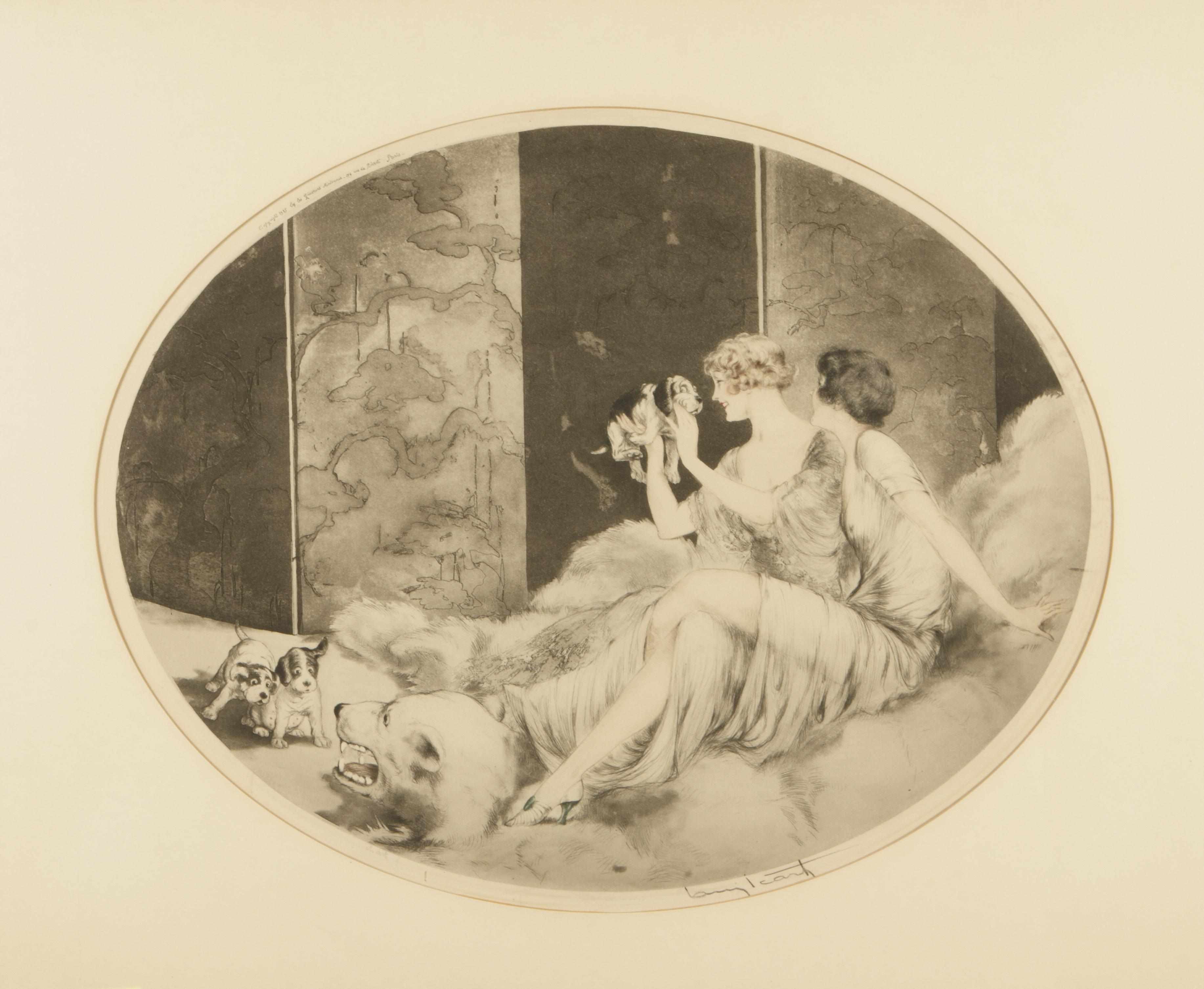 Appraisal: Louis Icart French - Puppies H C I Etching and