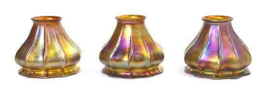 Appraisal: A Set of Three Iridescent Glass Shades likely Steuben each