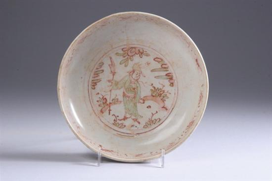 Appraisal: CHINESE SWATOW POTTERY DISH th century With enamelled green and