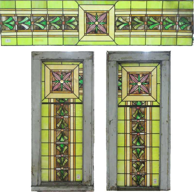 Appraisal: A SET OF THREE STAINED AND LEADED GLASS WINDOWS American