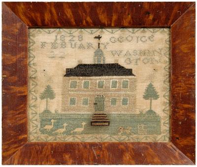 Appraisal: George Washington memorial needlework Mount Vernon with birds and animals