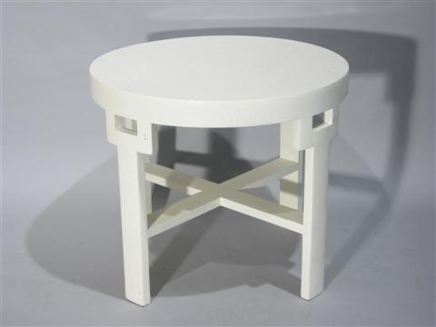 Appraisal: DOROTHY DRAPER WHITE ROUND END TABLE With geometric design at