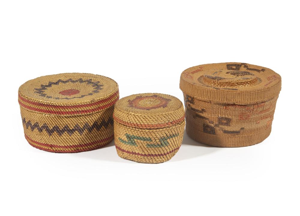 Appraisal: Three Pacific Northwest Coast Indigenous Peoples Covered Baskets incl Nootka