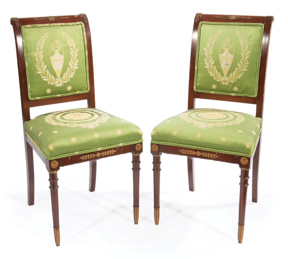 Appraisal: Pair of Antique Neoclassical-Style Bronze-Mounted Mahogany Side Chairs padded back