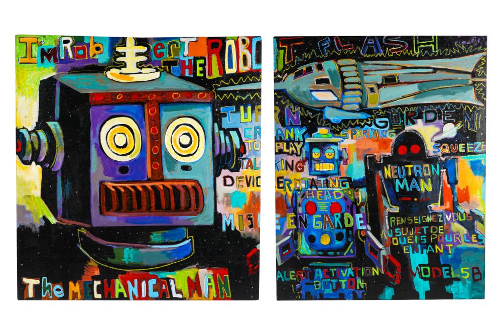 Appraisal: FRANK MINUTO B THE MECHANICAL MAN diptych signed upper left