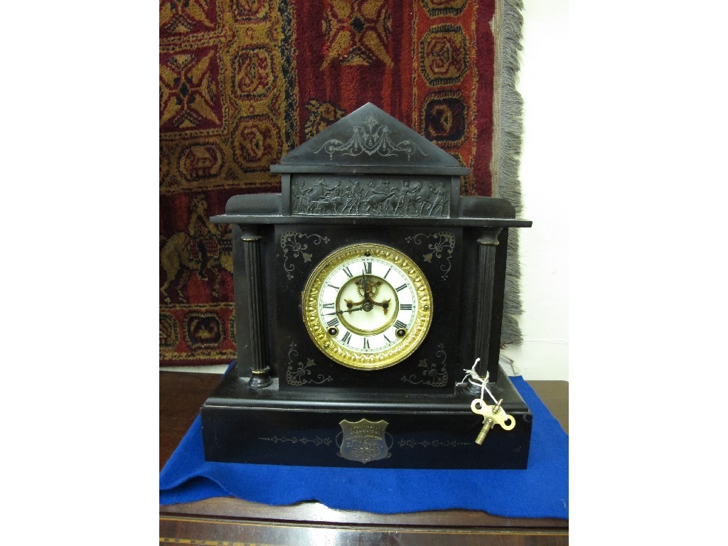 Appraisal: Late Victorian black slate mantel clock