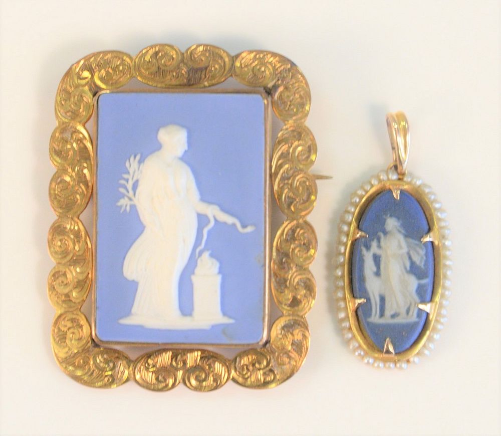 Appraisal: Two Wedgwood and Gold Medallionsthe larger signed 'Turner ' with