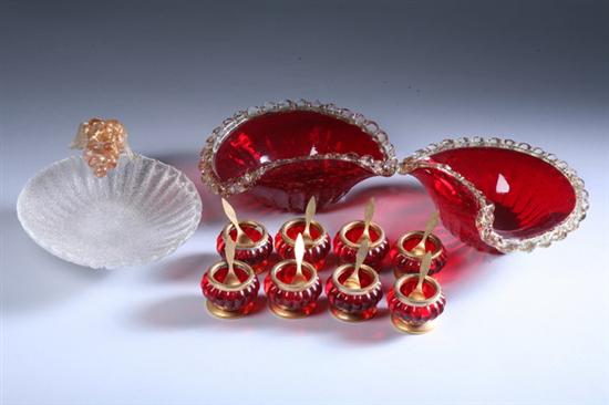 Appraisal: GROUP MURANO GLASS Eight red glass open salts with spoons