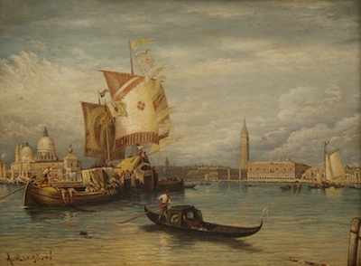 Appraisal: Albert Munghard American - Venetian scene Oil on canvas signed