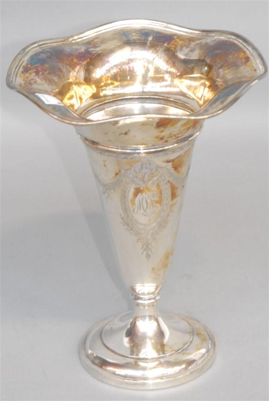 Appraisal: WATSON WEIGHTED STERLING SILVER TRUMPET VASE With scalloped rim and