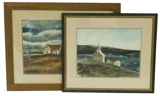 Appraisal: Two watercolor on paper landscapes framed one Joseph Barber American