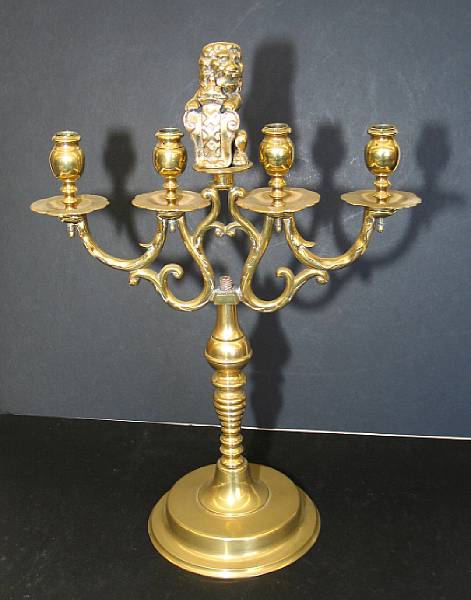 Appraisal: A Dutch brass four light candelabra late th century The