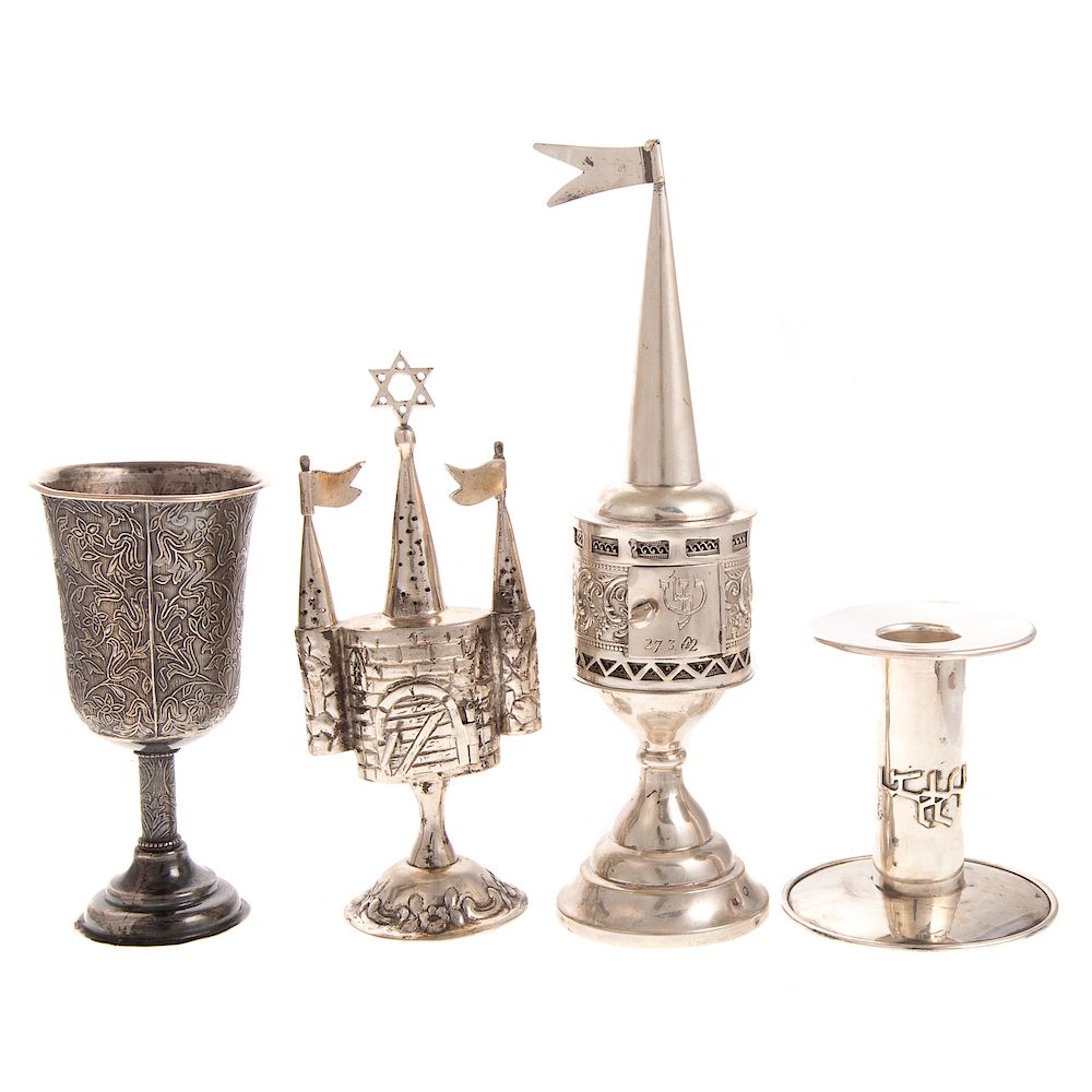 Appraisal: Four assorted Judaica silver items Bet Salel School sterling Kiddush