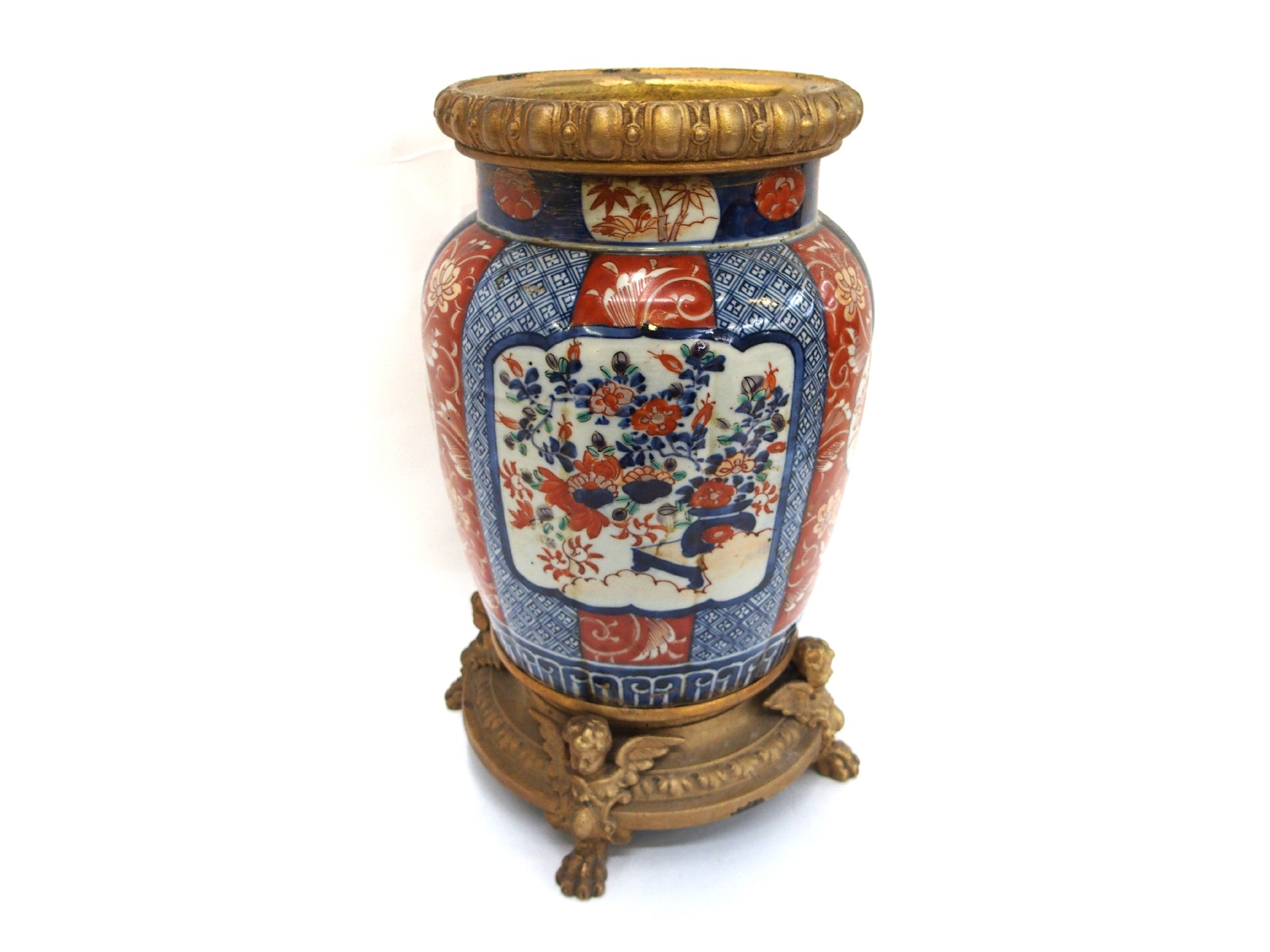 Appraisal: Chinese Imari vase with gilded metal liner and base