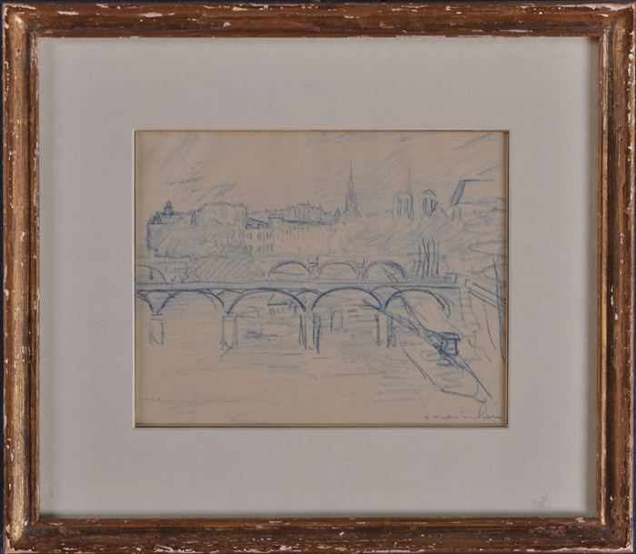 Appraisal: THEOPHILE STEINLEN - PARIS SKETCH Blue crayon on paper x