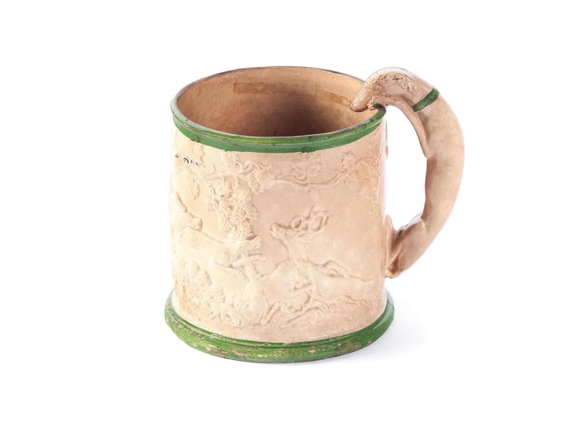 Appraisal: AMERICAN HOUND HANDLED MUG Attributed to American Pottery of Jersey