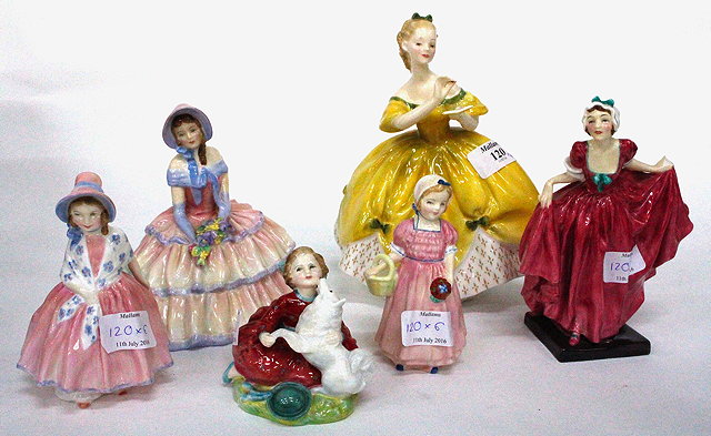 Appraisal: SIX ROYAL DOULTON FIGURES including Lily HN Delight HN Tinkle