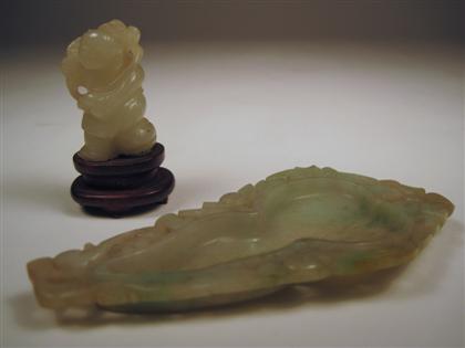 Appraisal: Chinese green jadeite brushwasher and jade toggle th century