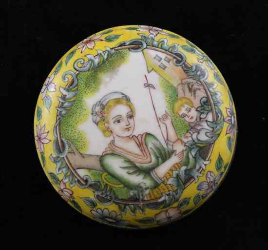 Appraisal: A Chinese Canton enamel circular incense box and cover Qianlong