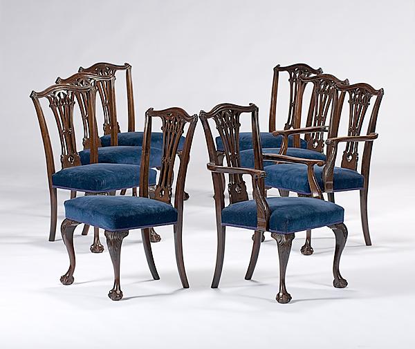 Appraisal: EIGHT CENTENNIAL CHIPPENDALE-STYLE DINING CHAIRS American ca - six mahogany