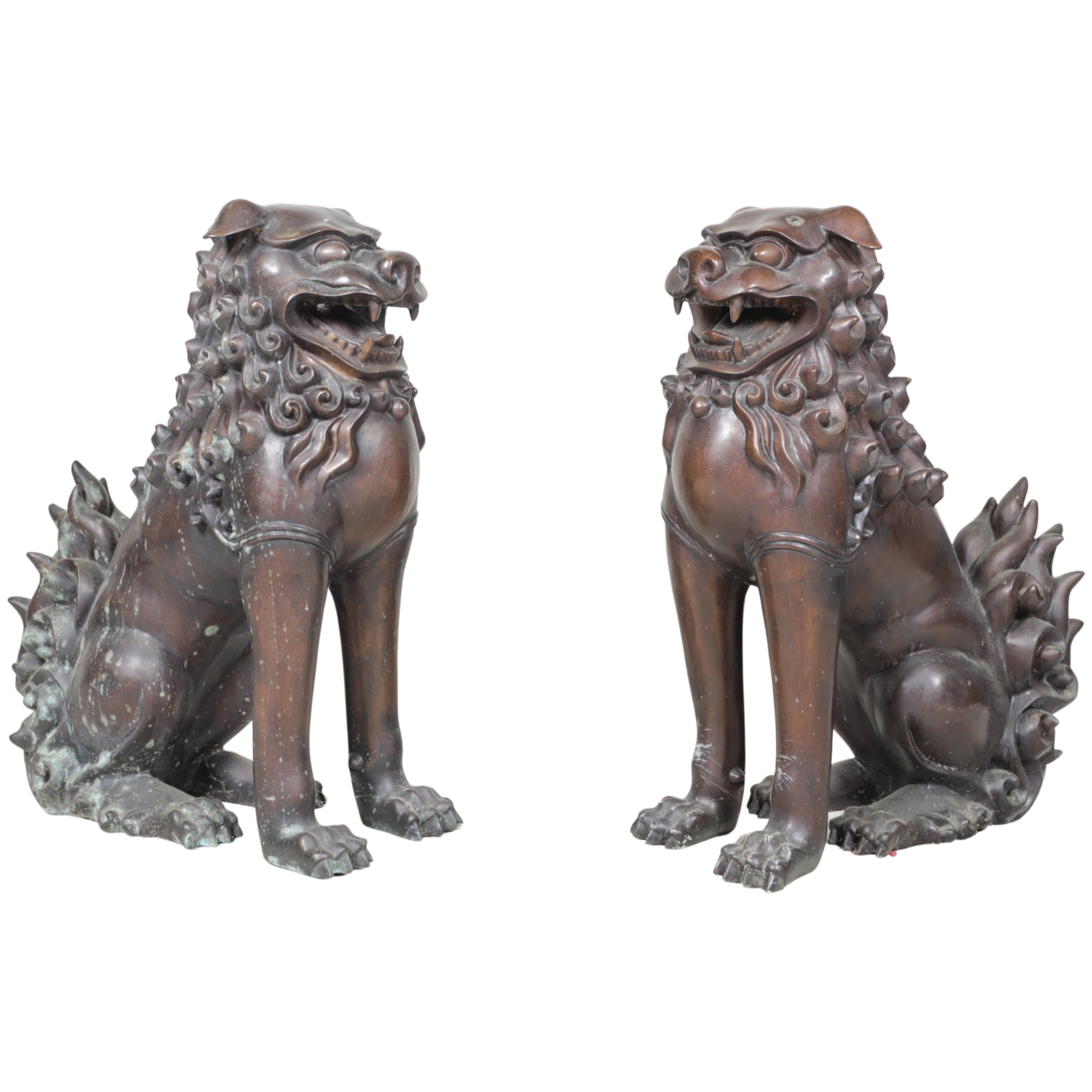 Appraisal: Pair Large Bronze Foo dogs guarding foo dogs hollow bronze