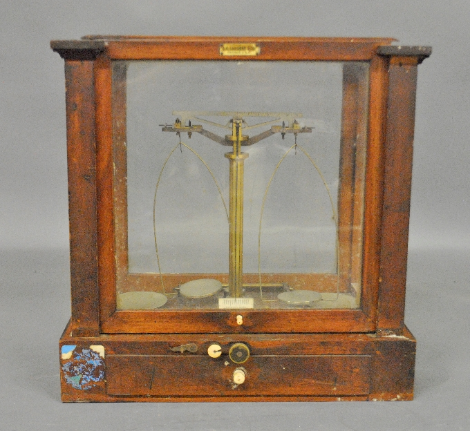 Appraisal: - Mahogany and glass cased mineral scale signed Becker s