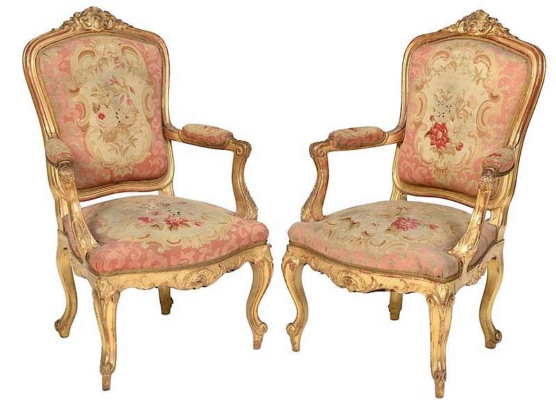 Appraisal: Pair Louis XV Style Armchairs French or Italian late th