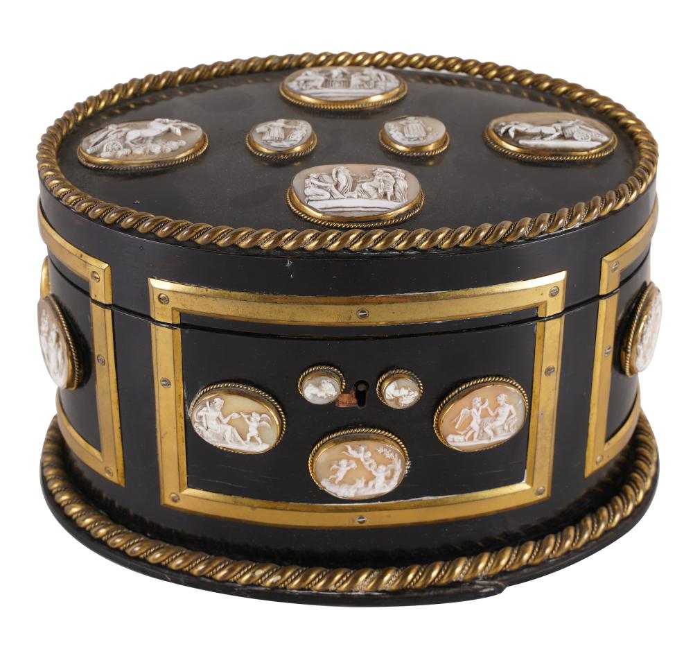 Appraisal: CONTINENTAL EBONIZED WOOD TABLE BOXoval decorated with cameo plaques the