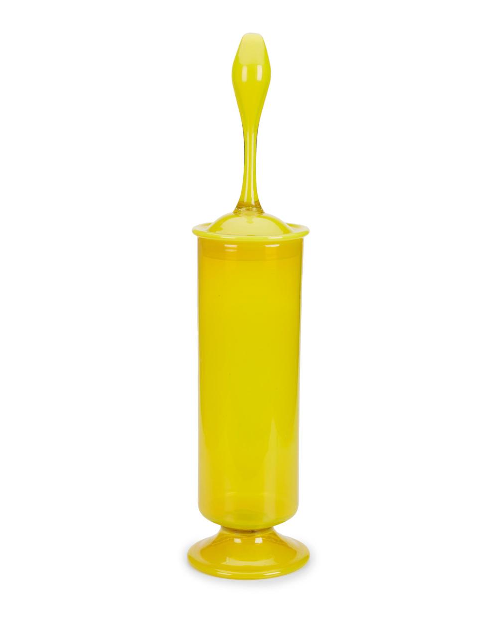 Appraisal: A Blenko-style lidded yellow glass vase Mid- th Century Appears