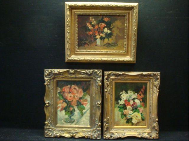 Appraisal: Small O C Floral Still Lives in Gold Frames Each