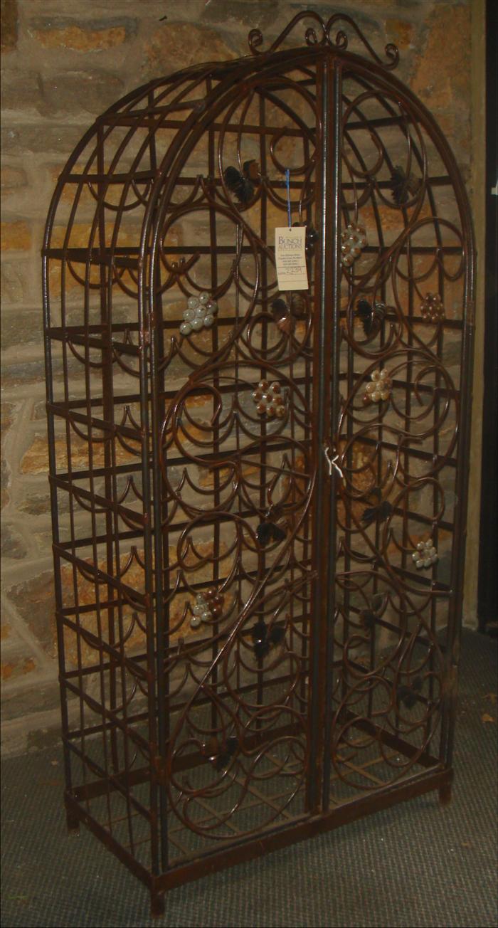 Appraisal: Metal wine rack with doors holds bottles h w Estimate