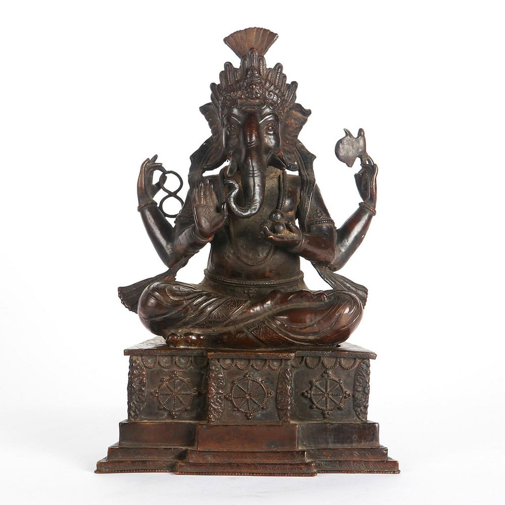 Appraisal: LARGE BRONZE GANESHA STATUE SITTING IN FULL LOTUS Four armed