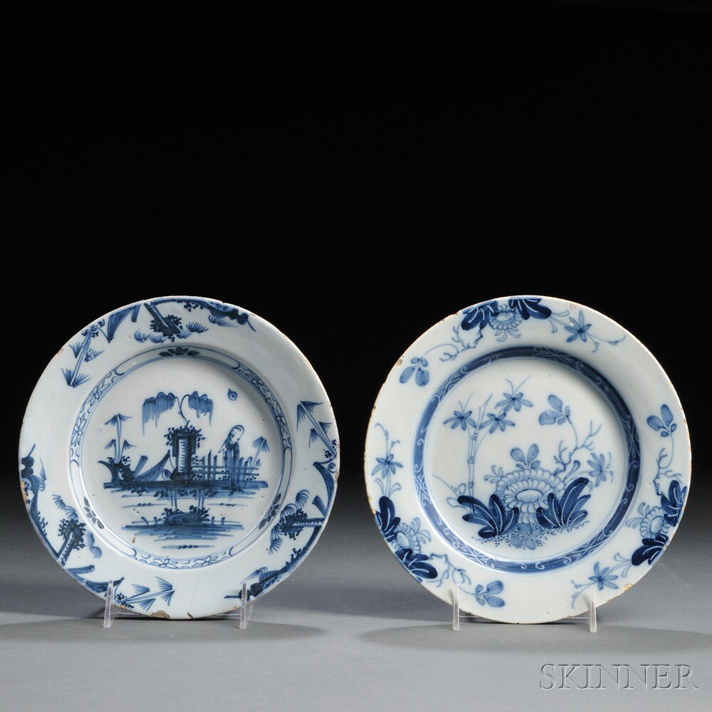 Appraisal: Two English Delftware Blue and White Plates c a Lambeth