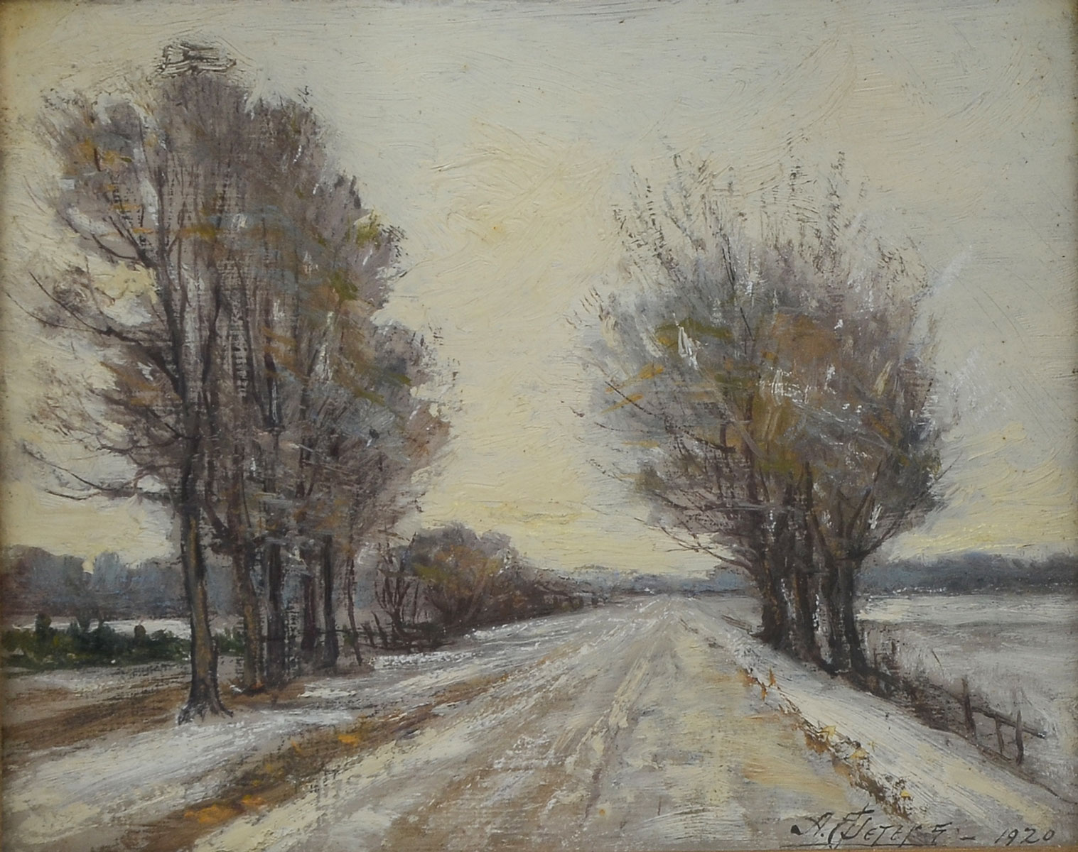 Appraisal: PETERS Albert Edward American - Tree Lined Snow-Covered Country Road