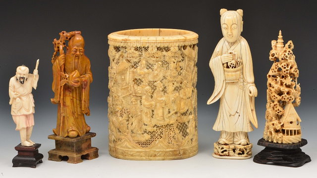 Appraisal: A Chinese ivory brush pot th CenturyCanton carved with pine