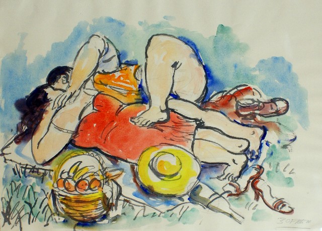 Appraisal: Salvatore Zofrea born Picnic watercolour signed 'ZOFREA' lower right x