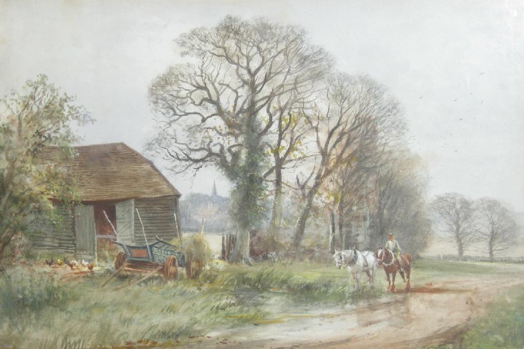 Appraisal: HENRY CHARLES FOX On a Farm Track signed and dated