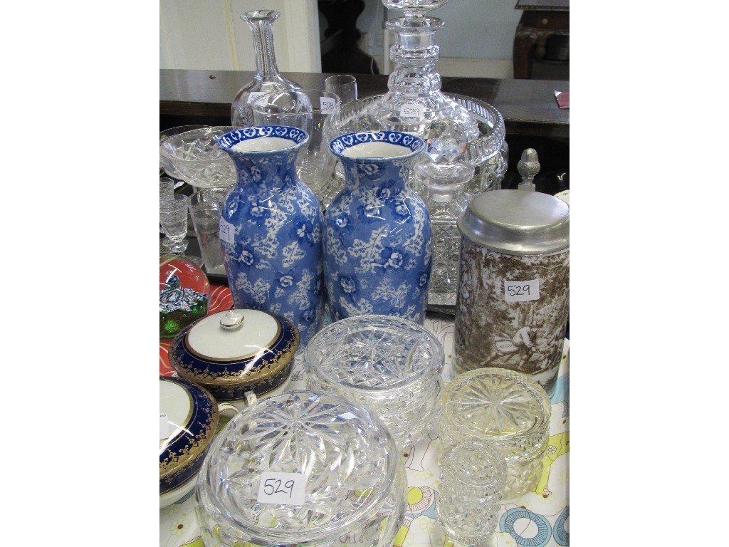 Appraisal: Quantity of crystal and glass pair of transfer printed vases