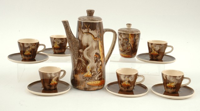 Appraisal: GYMEA POTTERY New South Wales Ceramic coffee service comprising six