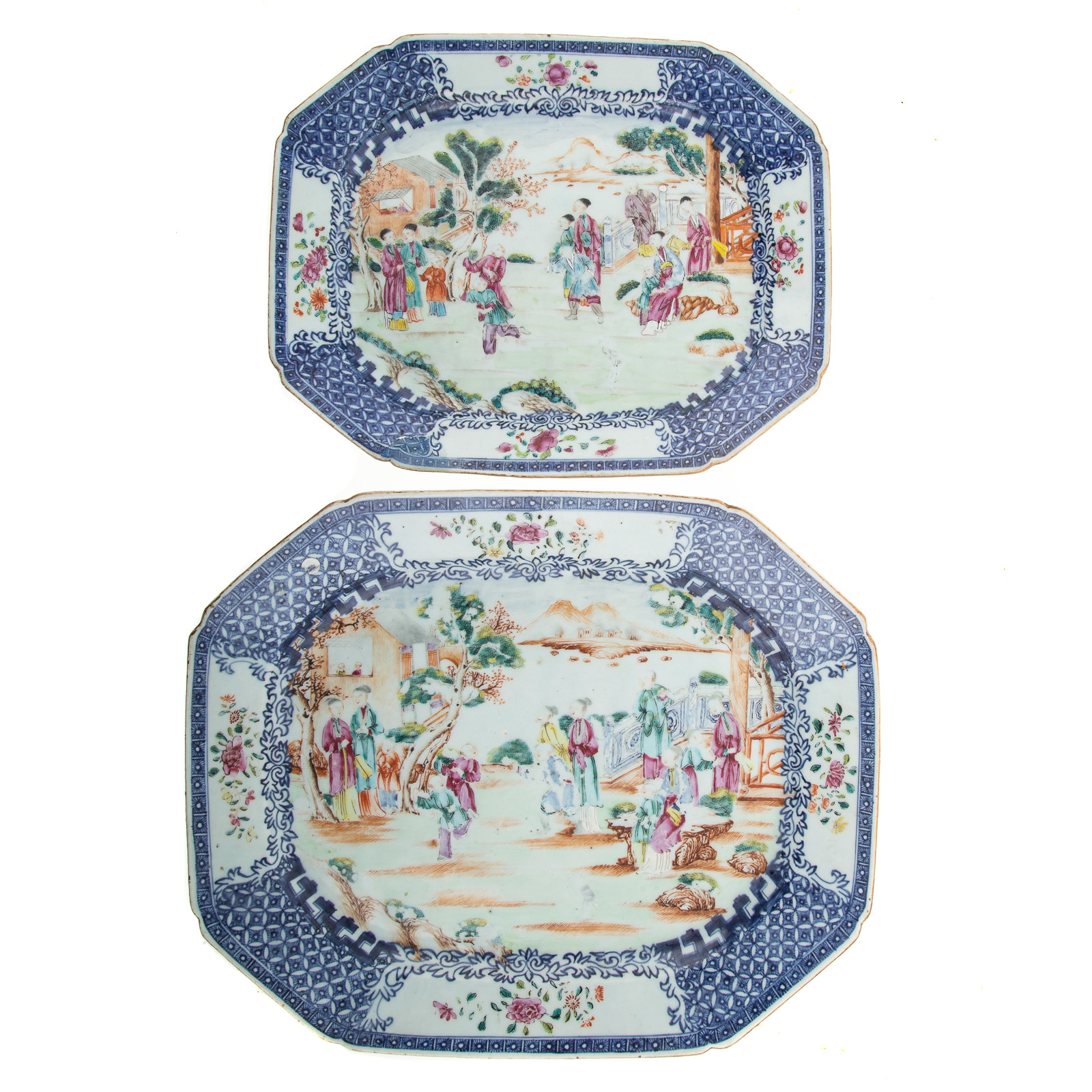 Appraisal: TWO CHINESE EXPORT FAMILLE ROSE MANDARIN PLATTERS Circa matching octagonal