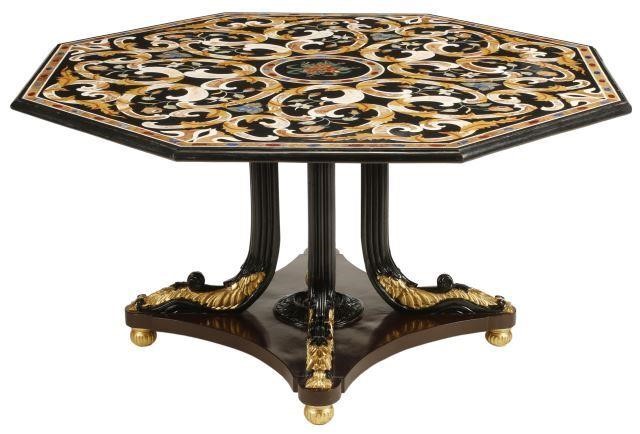 Appraisal: Italian ebonized and parcel gilt table with octagonal pietra dura