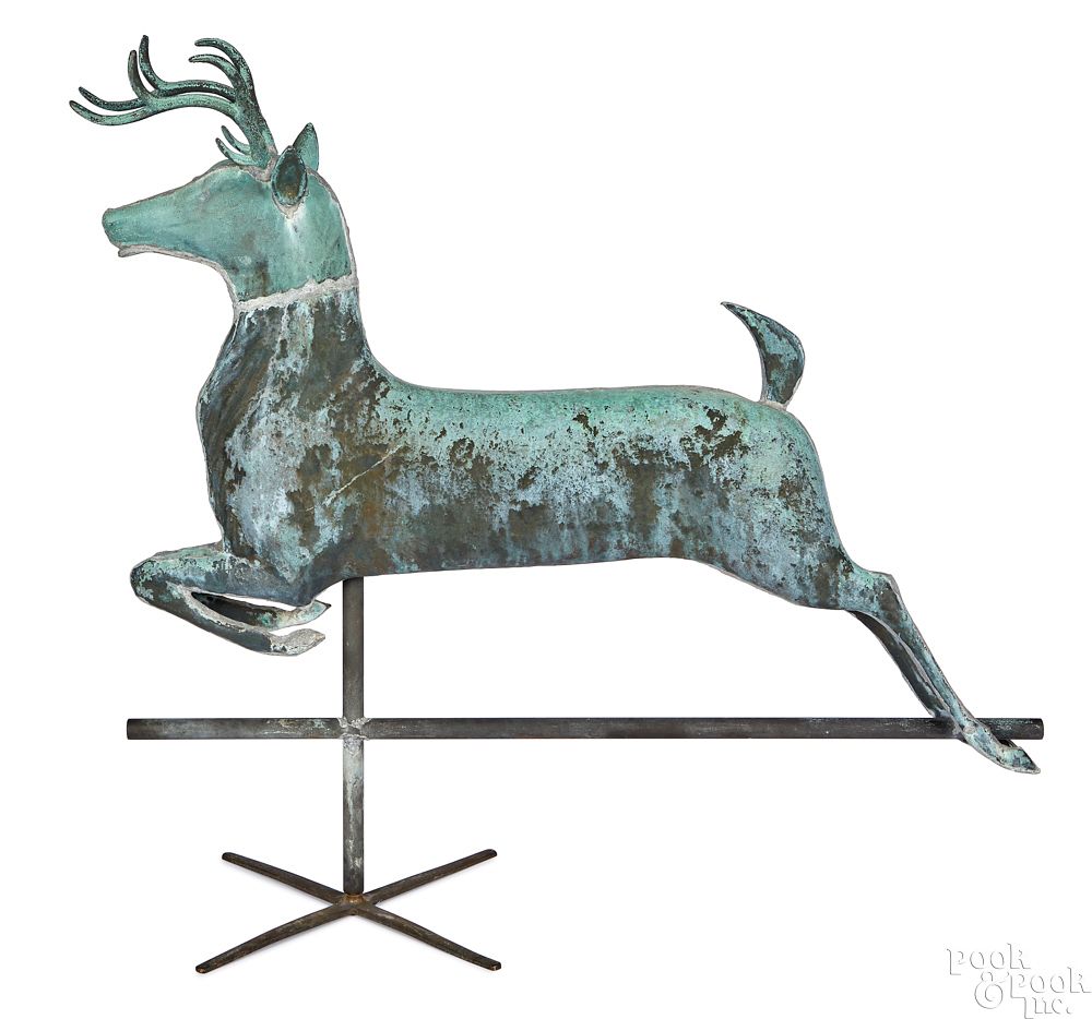 Appraisal: Full bodied copper leaping stag weathervane Full bodied copper leaping