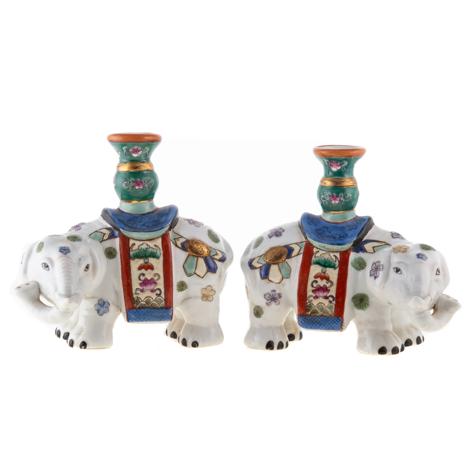 Appraisal: PAIR OF CHINESE EXPORT ELEPHANT JOSS HOLDERS th century white