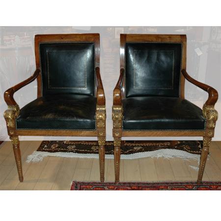 Appraisal: Pair of Classical Style Parcel Gilt and Walnut Armchairs Estimate