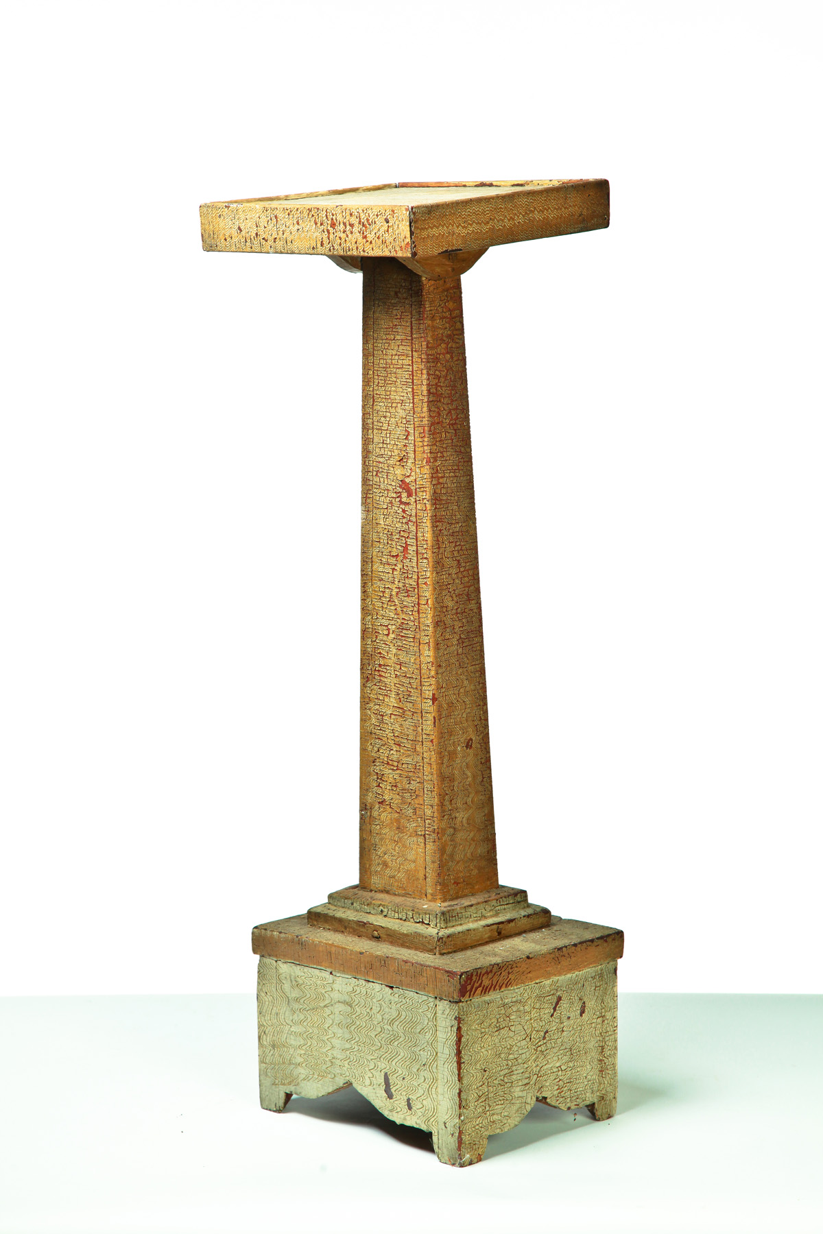 Appraisal: AMERICAN DECORATED PEDESTAL Nineteenth century pine Square pedestal with original