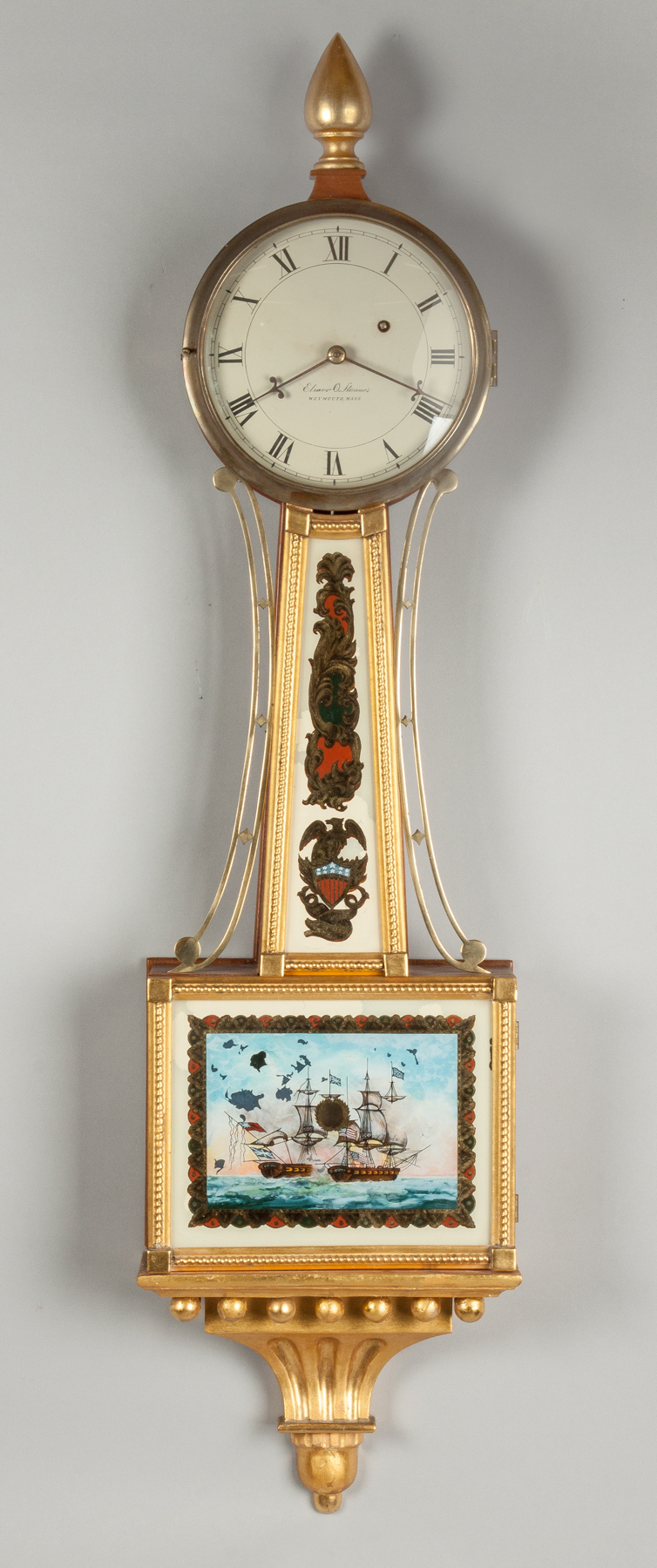 Appraisal: Elmer O Stennes Gilt Front Banjo Clock Mahogany case Signed