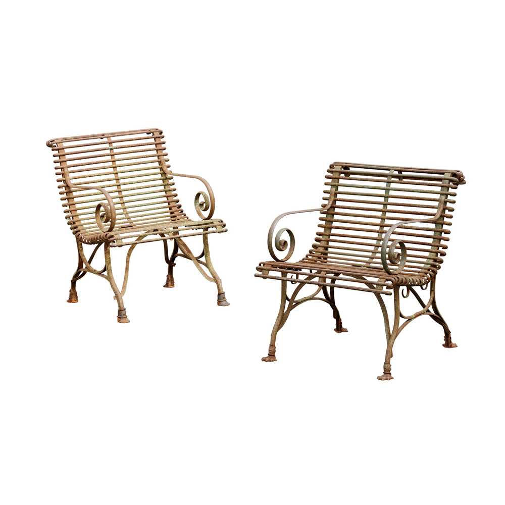 Appraisal: MATCHED PAIR OF ARRAS WROUGHT IRON GARDEN SEATS TH CENTURY